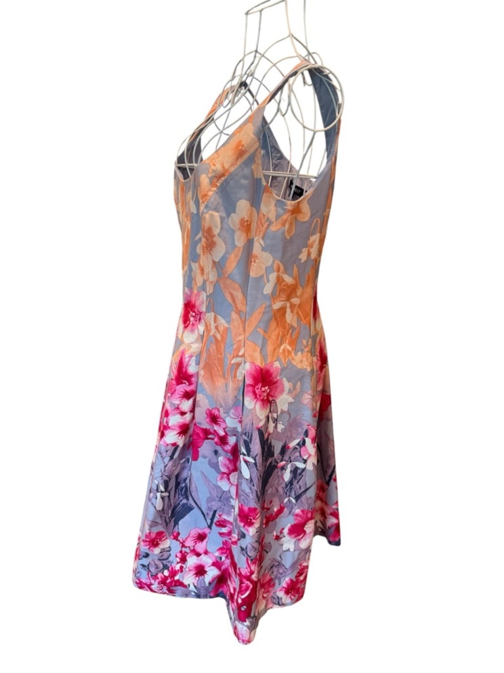 Nine West Fit and Flare Midi Dress Floral Blue Pink 6 - Picture 2 of 6